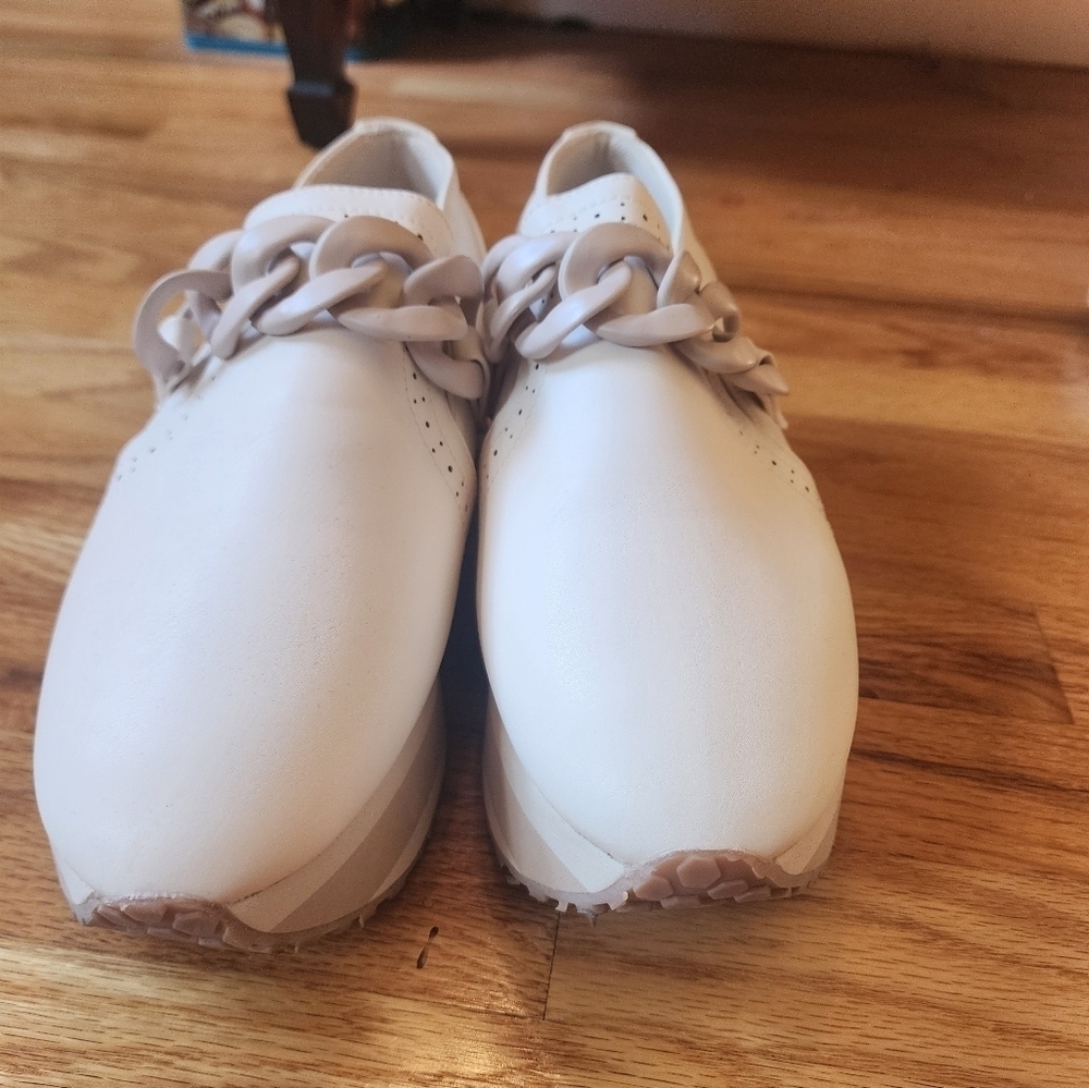 Pierre Dumas platform casual sneakers cream chunky chain vegan leather size 8.5 - Picture 2 of 4